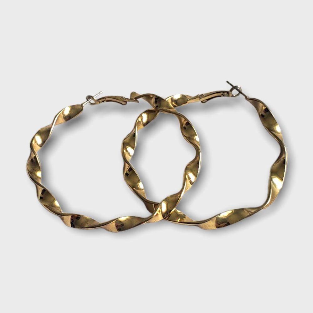 Twisted Gold Tone Hoop Earrings approx 2in